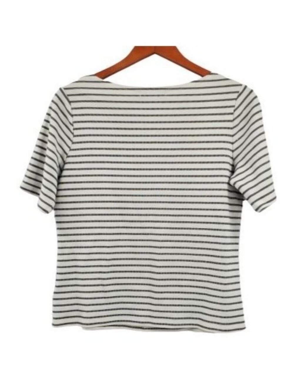 Tahari Women's White/Black Stripe Short Sleeve Boat Neck Blouse Size Large - Picture 3 of 9